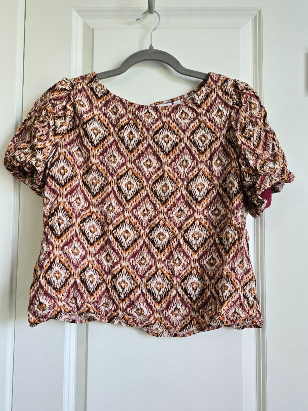 Ikat Print Puff Sleeve Blouse